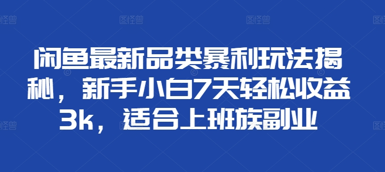 闲鱼最新品类暴利玩法揭秘，新手小白7天轻松赚3000+，适合上班族副业-万利网