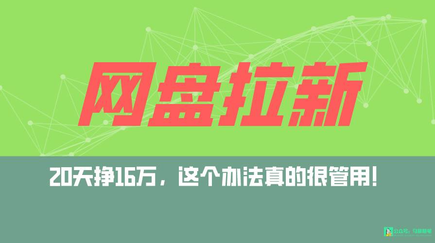 网盘拉新+私域全自动玩法，0粉起号，小白可做，当天见收益，已测单日破5000-万利网