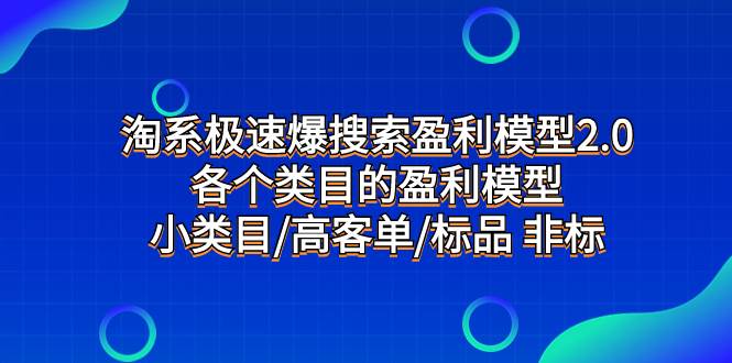 淘系极速爆搜索盈利模型2.0，各个类目的盈利模型，小类目/高客单/标品 非标-万利网
