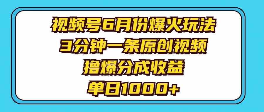 视频号6月份爆火玩法，3分钟一条原创视频，撸爆分成收益，单日1000+-万利网