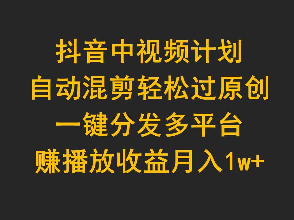 抖音中视频计划，自动混剪轻松过原创，一键分发多平台赚播放收益，月入1w+-万利网
