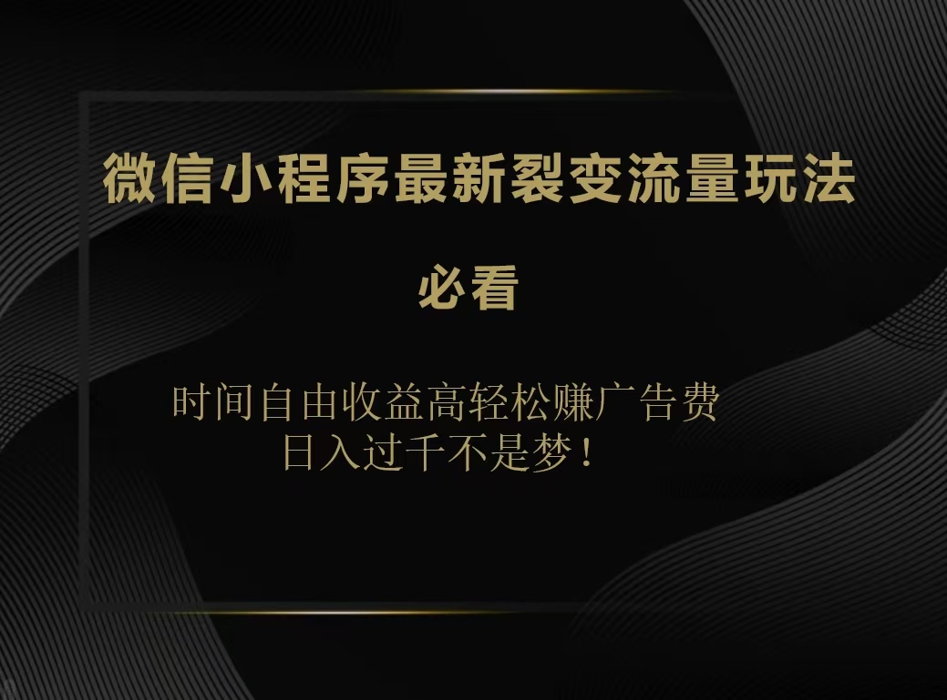 微信小程序最新裂变流量玩法，时间自由收益高轻松赚广告费，日入200-500+-万利网