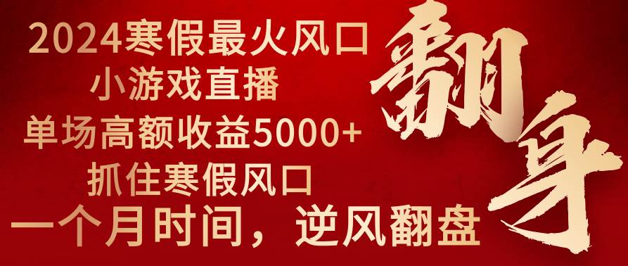 2024年最火寒假风口项目 小游戏直播 单场收益5000+抓住风口 一个月直接提车-万利网