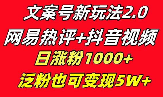 文案号新玩法 网易热评+抖音文案 一天涨粉1000+ 多种变现模式 泛粉也可变现-万利网