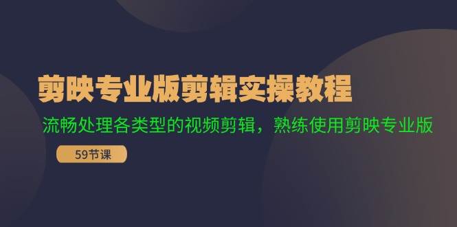 剪映专业版剪辑实操教程：流畅处理各类型的视频剪辑，熟练使用剪映专业版-万利网