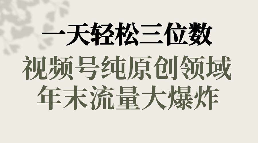 一天轻松三位数，视频号纯原创领域，春节童子送祝福，年末流量大爆炸-万利网