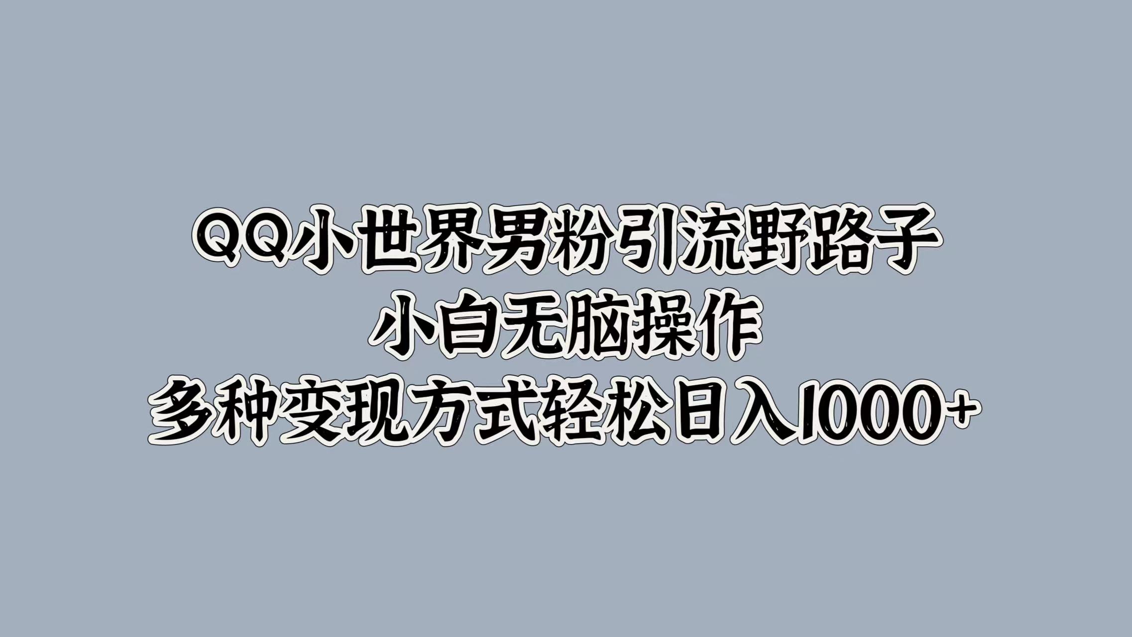 QQ小世界男粉引流野路子，小白无脑操作，多种变现方式轻松日入1000+-万利网