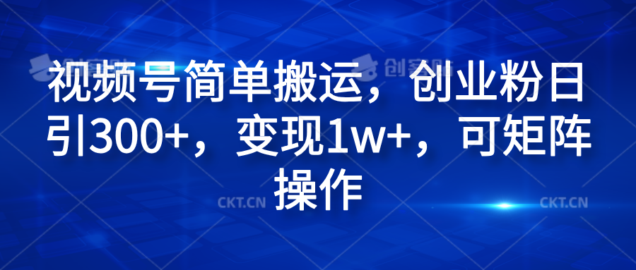 视频号简单搬运，创业粉日引300+，变现1w+，可矩阵操作-万利网