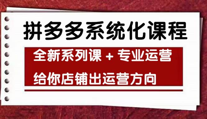 车神陪跑，拼多多系统化课程，全新系列课+专业运营给你店铺出运营方向-万利网