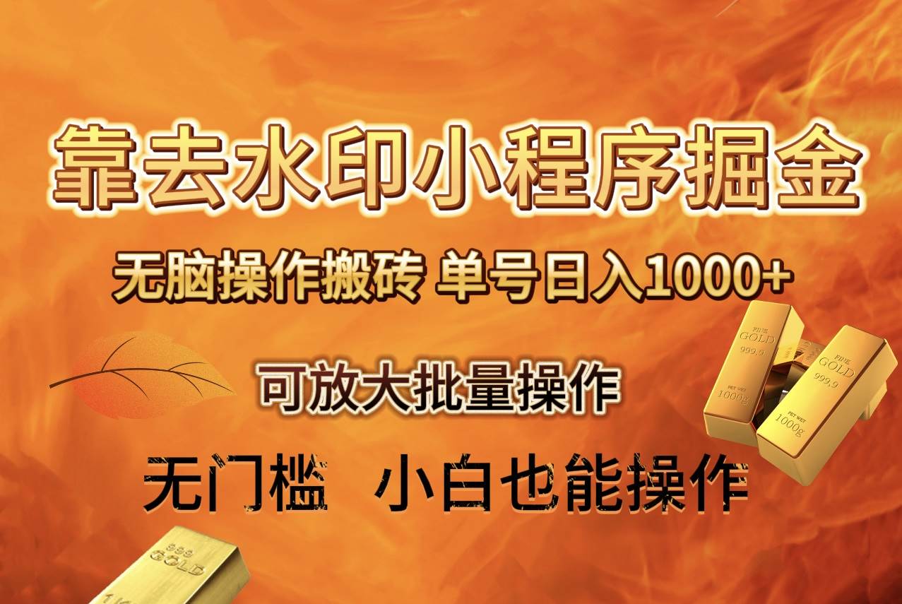 去水印小程序+拼多多 无脑搬砖 ，单号日入1000+ 保姆级教程 可放大批量操作-万利网