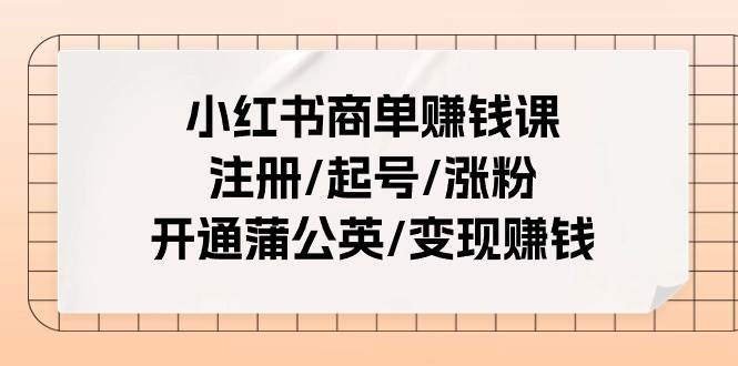 小红书商单赚钱课：注册/起号/涨粉/开通蒲公英/变现赚钱（25节课）-万利网