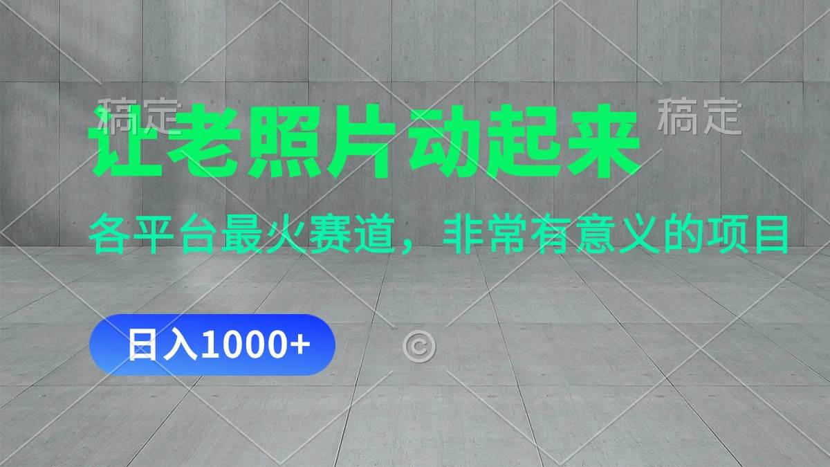 让老照片动起来，一天变现1000+，各平台最火赛道，看完就会-万利网