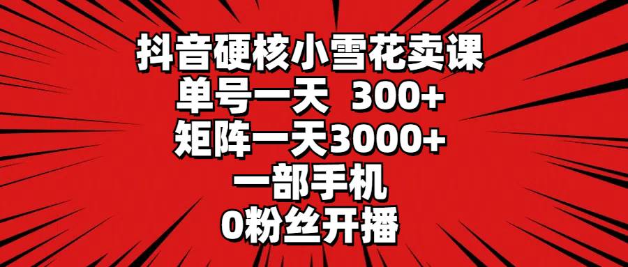 抖音硬核小雪花卖课，单号一天300+，矩阵一天3000+，一部手机0粉丝开播-万利网