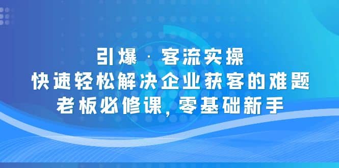 引爆·客流实操：快速轻松解决企业获客的难题，老板必修课，零基础新手-万利网