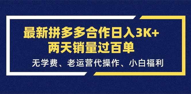 最新拼多多合作日入3K+两天销量过百单，无学费、老运营代操作、小白福利-万利网