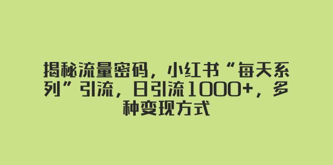 揭秘流量密码，小红书“每天系列”引流，日引流1000+，多种变现方式-万利网