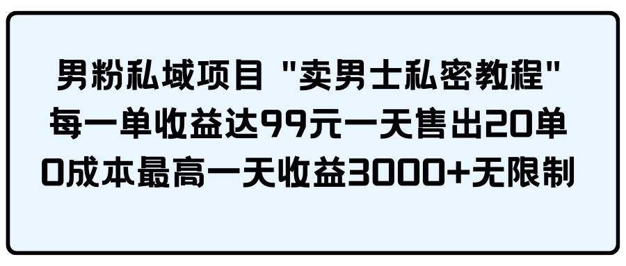 男粉私域项目 卖男士私密教程 每一单收益达99元一天售出20单-万利网