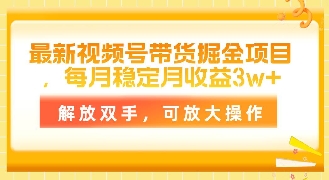 最新视频号带货掘金项目，每月稳定月收益3w+，解放双手，可放大操作-万利网