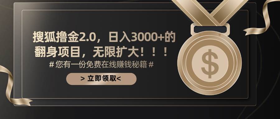 搜狐撸金2.0日入3000+，可无限扩大的翻身项目-万利网