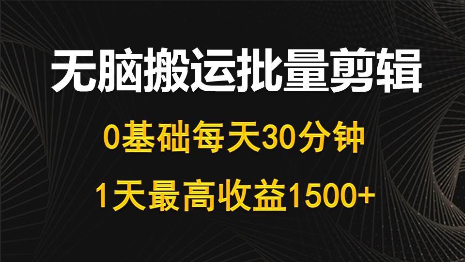 每天30分钟，0基础无脑搬运批量剪辑，1天最高收益1500+-万利网
