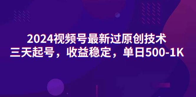 2024视频号最新过原创技术，三天起号，收益稳定，单日500-1K-万利网