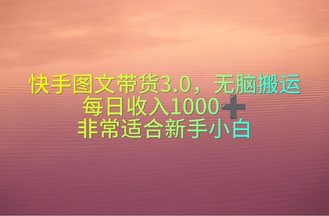 快手图文带货3.0，无脑搬运，每日收入1000＋，非常适合新手小白-万利网