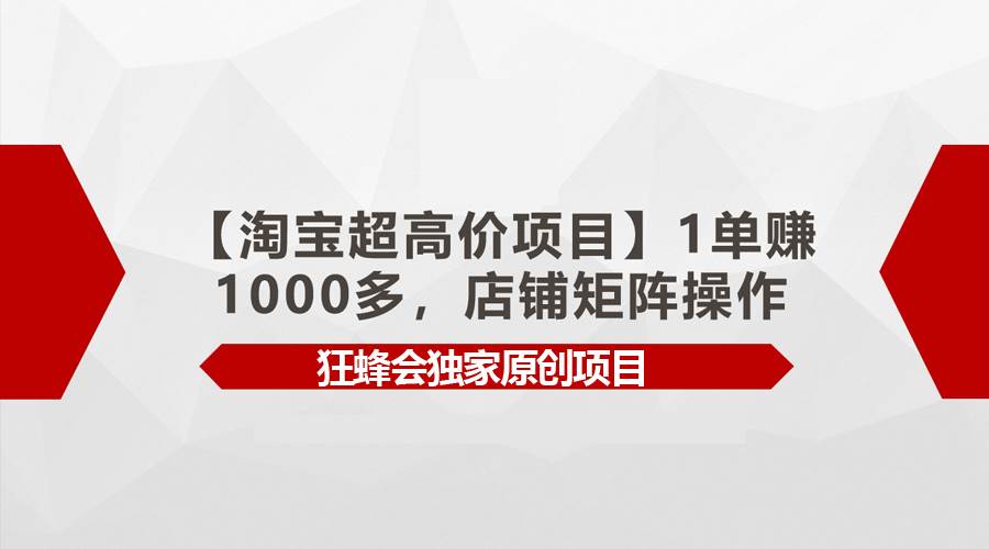 【淘宝超高价项目】1单赚1000多，店铺矩阵操作-万利网