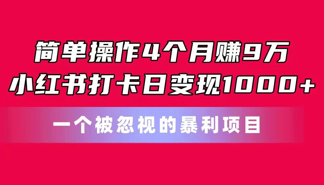 简单操作4个月赚9万！小红书打卡日变现1000+！一个被忽视的暴力项目-万利网
