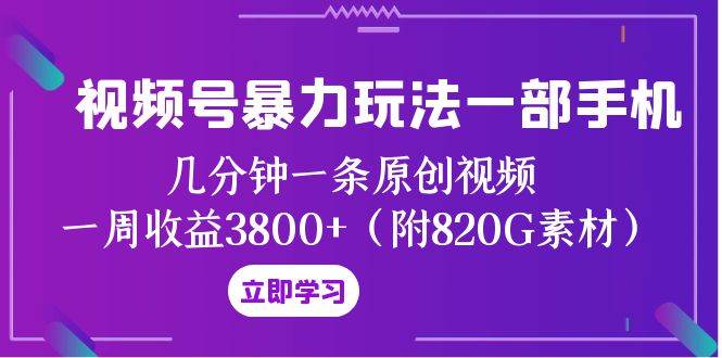 视频号暴力玩法一部手机 几分钟一条原创视频 一周收益3800+（附820G素材）-万利网