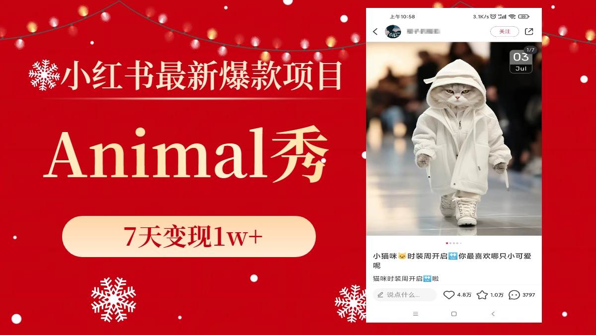 小红书最新爆款项目，Animal秀，7天变现1w+-万利网