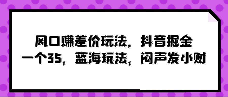 风口赚差价玩法，抖音掘金，一个35，蓝海玩法，闷声发小财-万利网