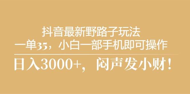 抖音最新野路子玩法，一单35，小白一部手机即可操作，，日入3000+，闷…-万利网