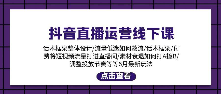 抖音直播运营线下课：话术框架/付费流量直播间/素材A撞B/等6月新玩法-万利网