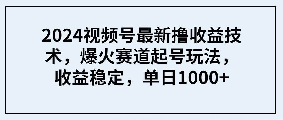 2024视频号最新撸收益技术，爆火赛道起号玩法，收益稳定，单日1000+-万利网