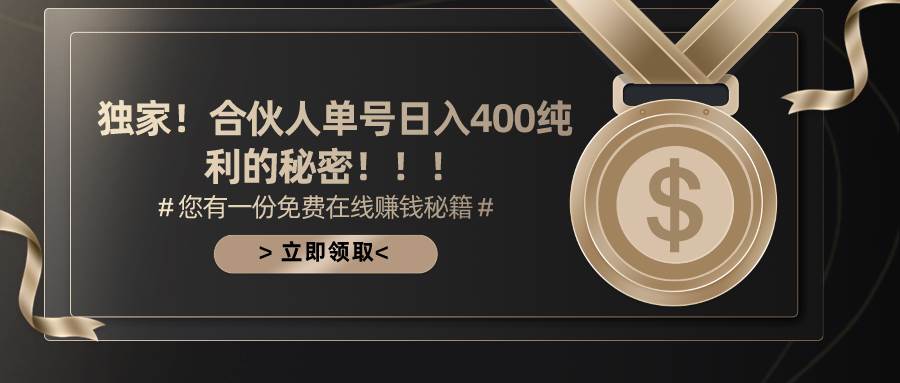 合伙人广告撸金最新玩法，每天单号400纯利-万利网
