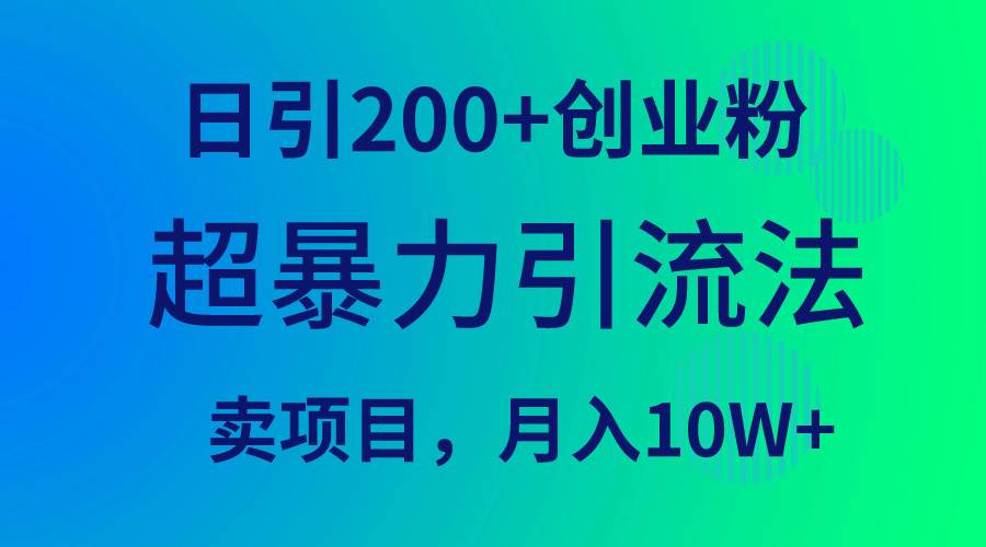 超暴力引流法，日引200+创业粉，卖项目月入10W+-万利网