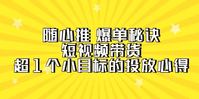 随心推 爆单秘诀，短视频带货-超1个小目标的投放心得（7节视频课）-万利网
