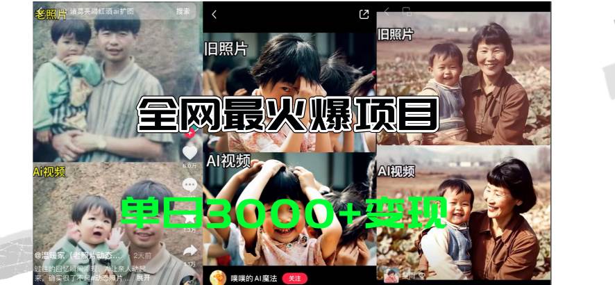 全网爆火的AI让老照片动起来教程，蹭热点日赚3000+，内含免费工具一键…-万利网