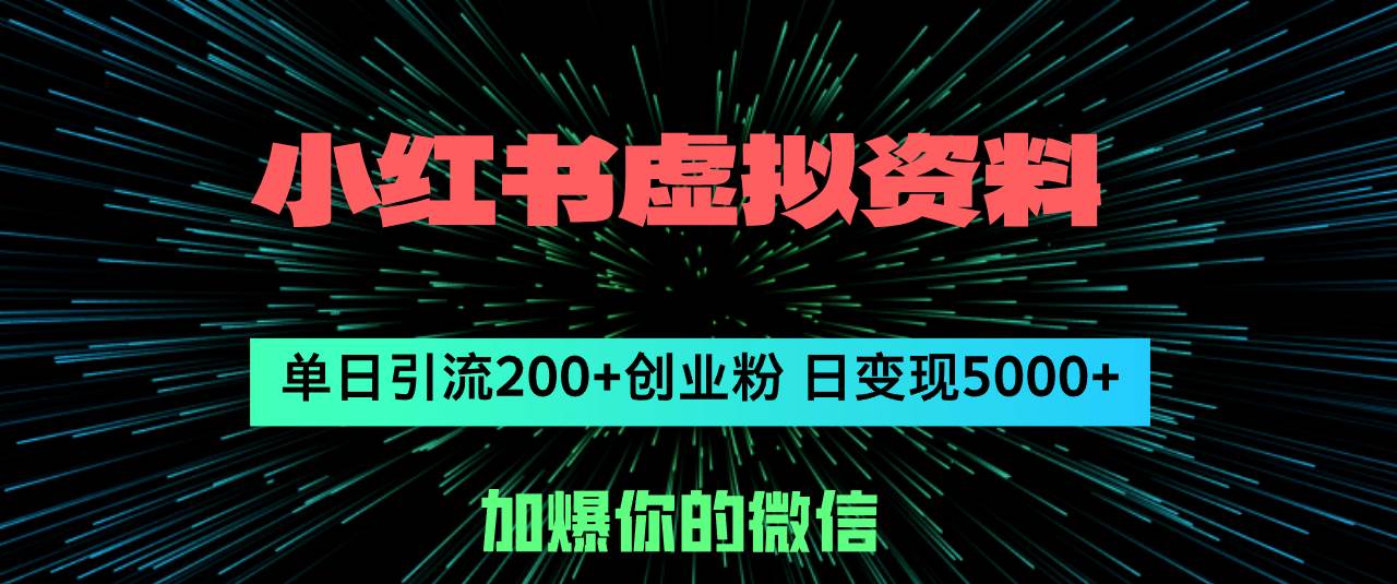 小红书虚拟资料日引流200+创业粉，单日变现5000+-万利网