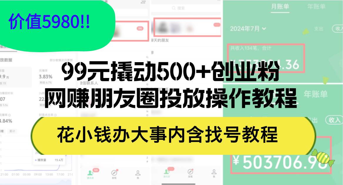 99元撬动500+创业粉，网赚朋友圈投放操作教程价值5980！花小钱办大事内…-万利网