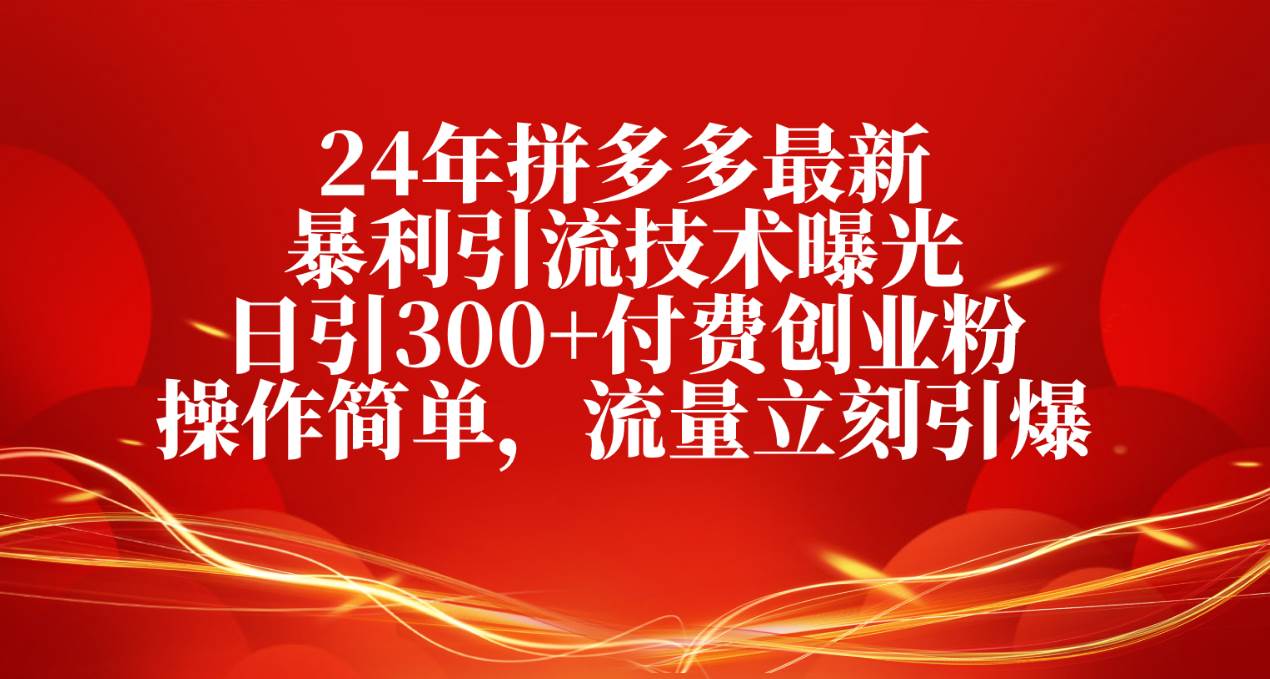 24年拼多多最新暴利引流技术曝光，日引300+付费创业粉，操作简单，流量…-万利网