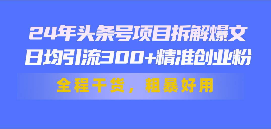 24年头条号项目拆解爆文，日均引流300+精准创业粉，全程干货，粗暴好用-万利网