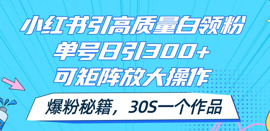 小红书引高质量白领粉，单号日引300+，可放大操作，爆粉秘籍！30s一个作品-万利网