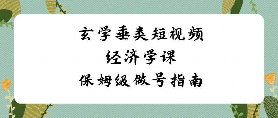 玄学 垂类短视频经济学课，保姆级做号指南（8节课）-万利网