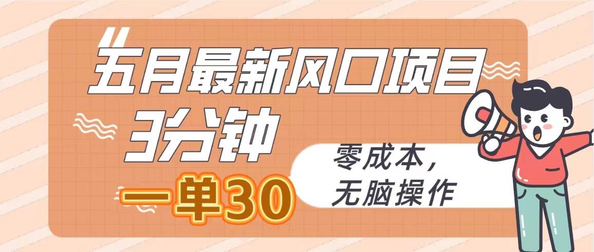 五月最新风口项目，3分钟一单30，零成本，无脑操作-万利网