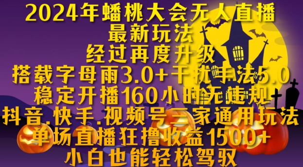 2024年蟠桃大会无人直播最新玩法，稳定开播160小时无违规，抖音、快手、视频号三家通用玩法-万利网