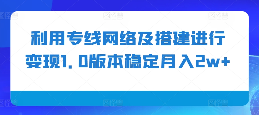 利用专线网络及搭建进行变现1.0版本稳定月入2w+-万利网