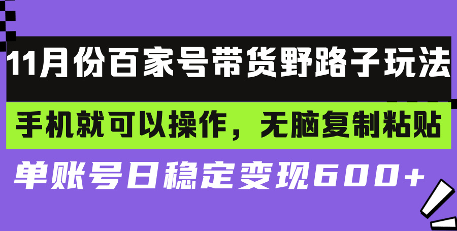 百家号带货野路子玩法 手机就可以操作，无脑复制粘贴 单账号日稳定变现…-万利网
