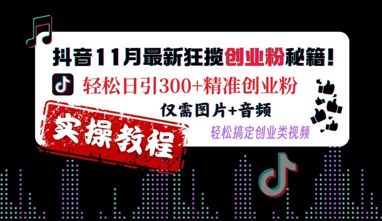 抖音11月最新狂揽创业粉秘籍，轻松日引300+精准创业粉，仅需图片+音频，轻松搞定创业类视频-万利网