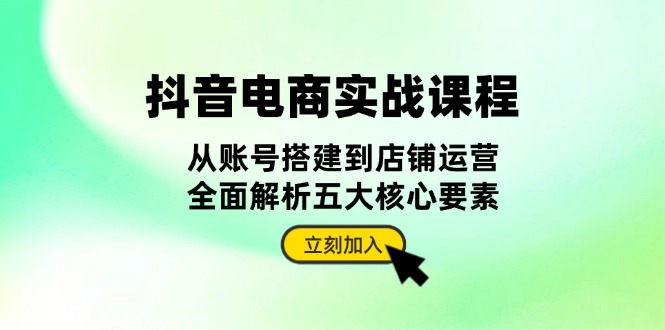 抖音 电商实战课程：从账号搭建到店铺运营，全面解析五大核心要素-万利网